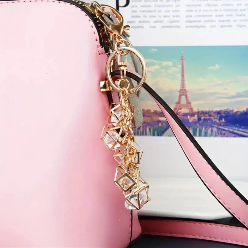 Chic Gold Geometric Keychain/Bag Charm, NEW